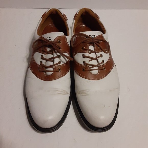 ECCO Men's Premiere Soft Spike Golf Shoes White/Brown Leather Size 44 US 10-10.5 - Picture 3 of 8